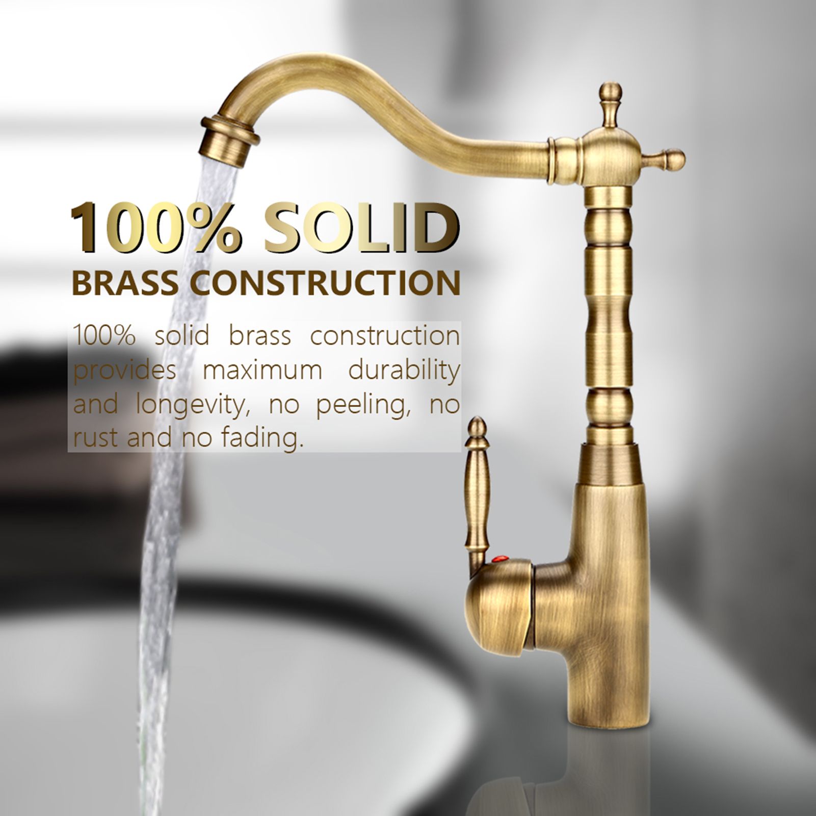 Antique Retro Style Solid Brass Kitchen Bathroom Basin Sink Faucet Hot Cold view 3