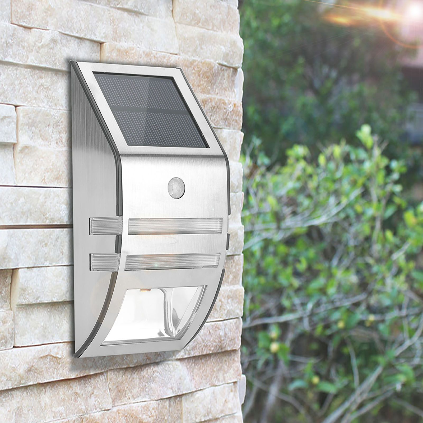 Solar Powered PIR Motion Sensor 2 LED Path Wall Light Garden Security Lamps view 2