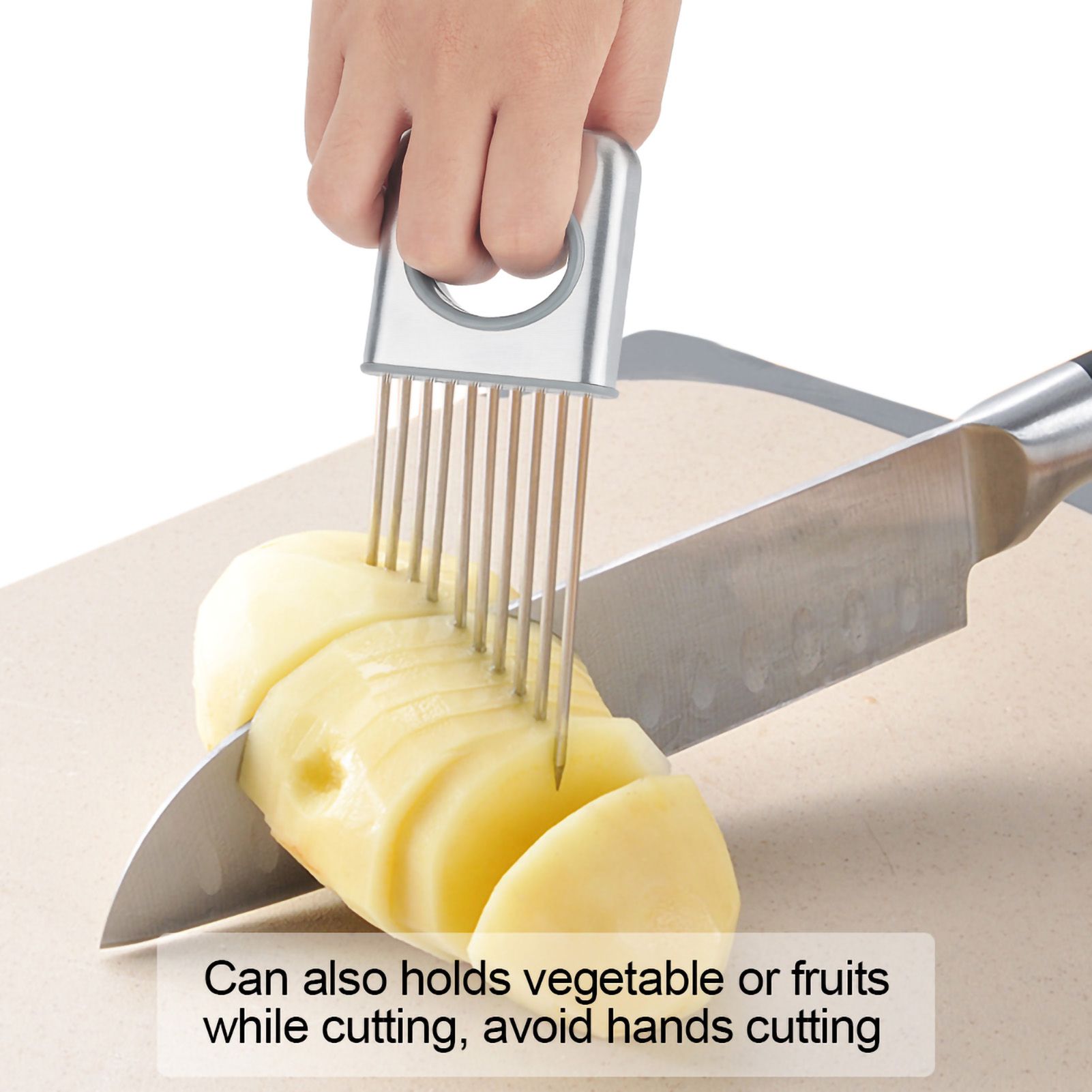 Stainless Steel Onion Holder Fruits Veg Meat Cutter Slicer Peeler Chopper with view 2