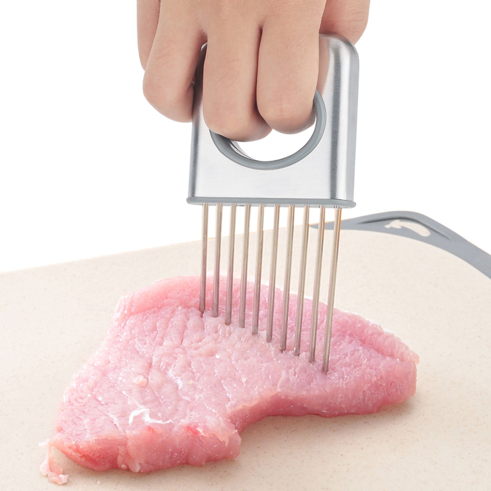 Stainless Steel Onion Holder Fruits Veg Meat Cutter Slicer Peeler Chopper with view 3