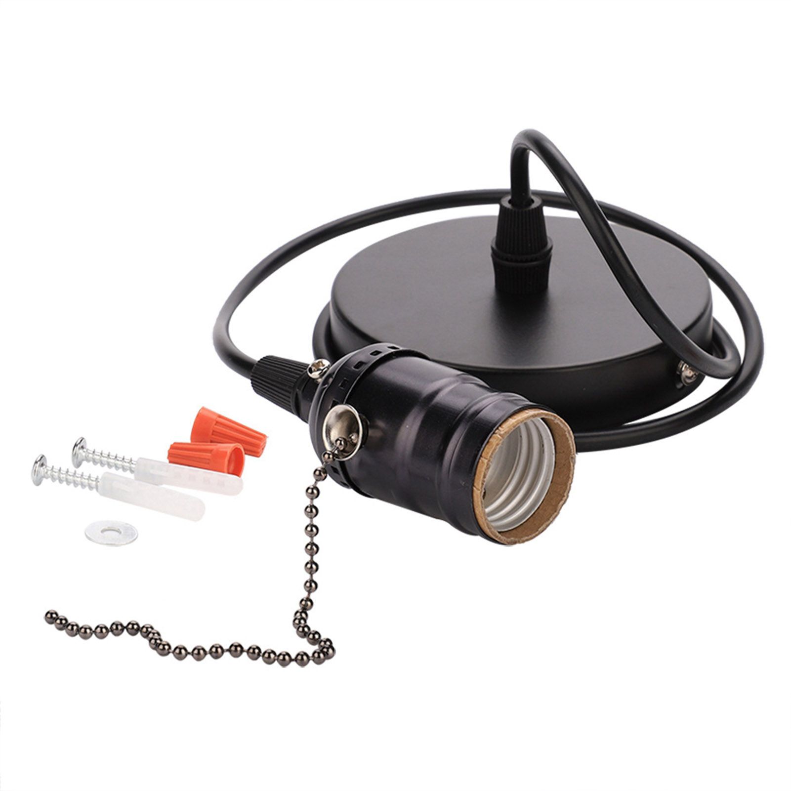 E27 Vintage Pendant Light Holder with Pull Chain Switch Lamp Base Ceiling — image 1