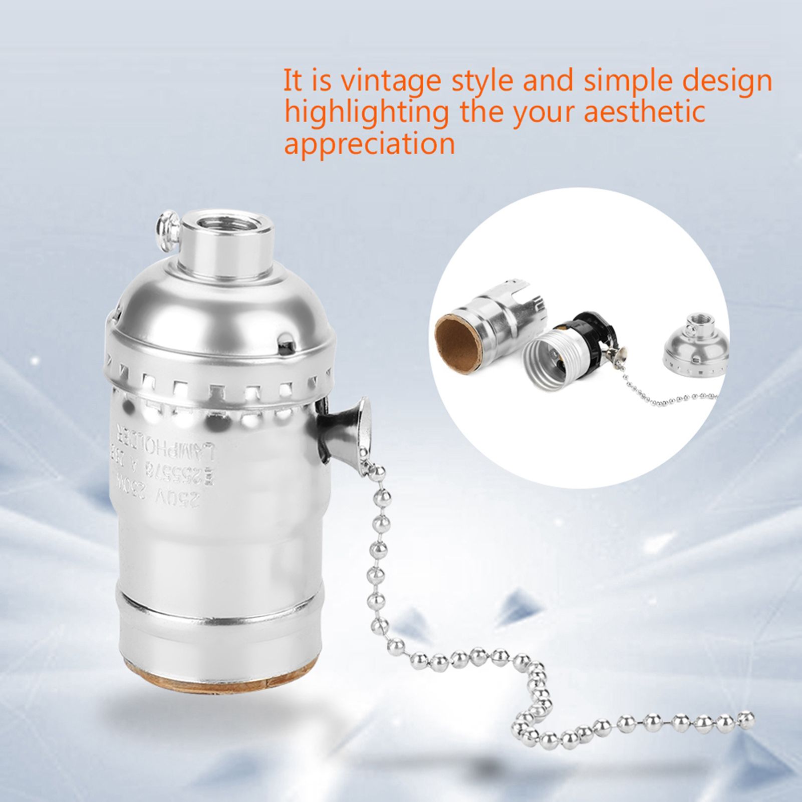 E27 Aluminum Vintage Light Socket with Pull Chain Desk Lamp Lighting Holder view 4
