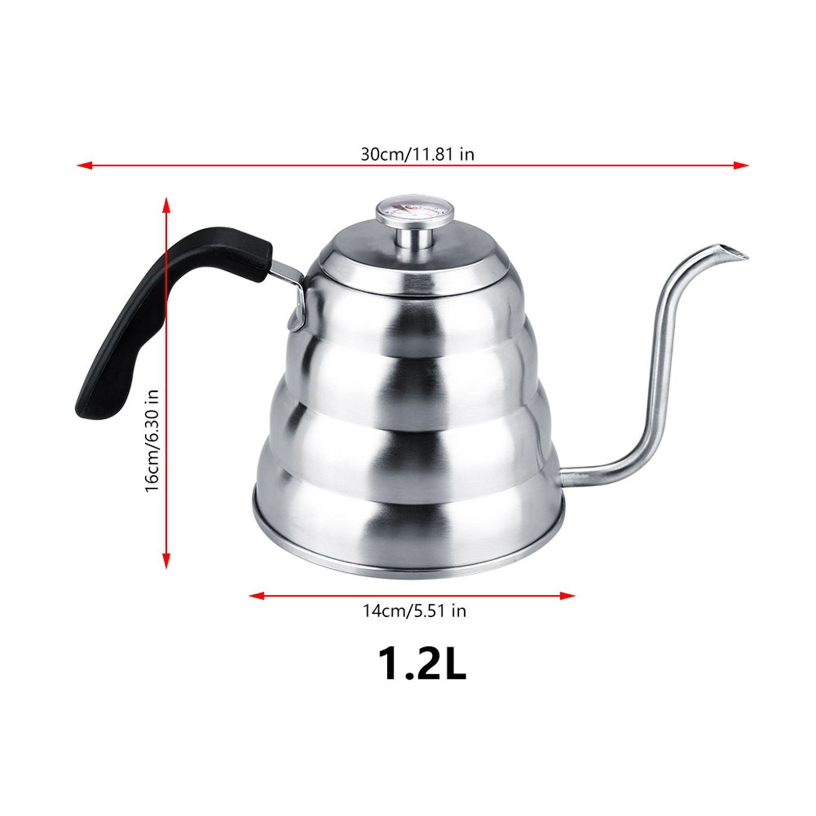 304 Stainless Steel Pour Over Coffee Gooseneck Kettle Teapot with Thermometer view 5