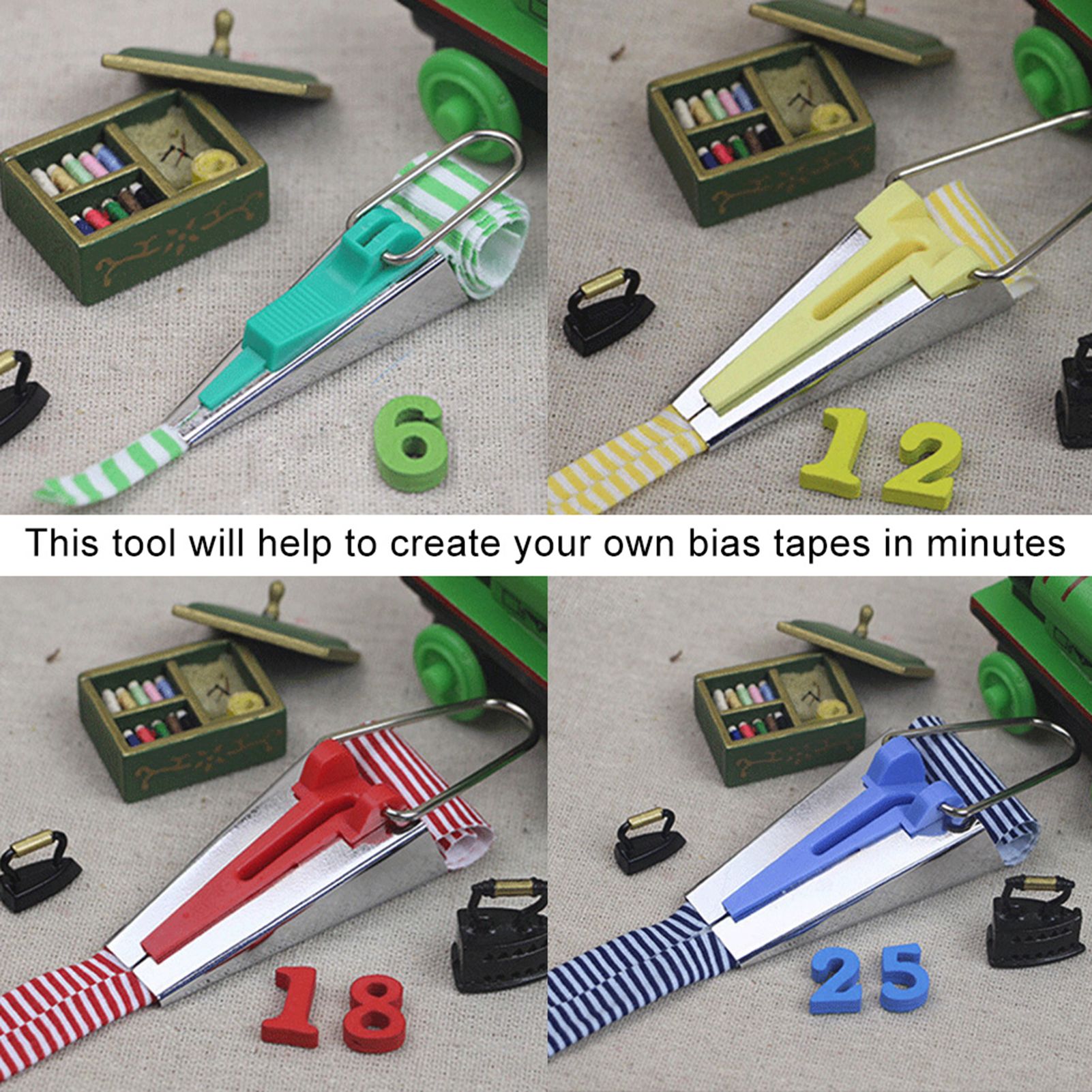 4 Size/set 6/12/18/25mm Fabric Bias Tape Maker Folder Kit DIY Sewing Quilting view 6