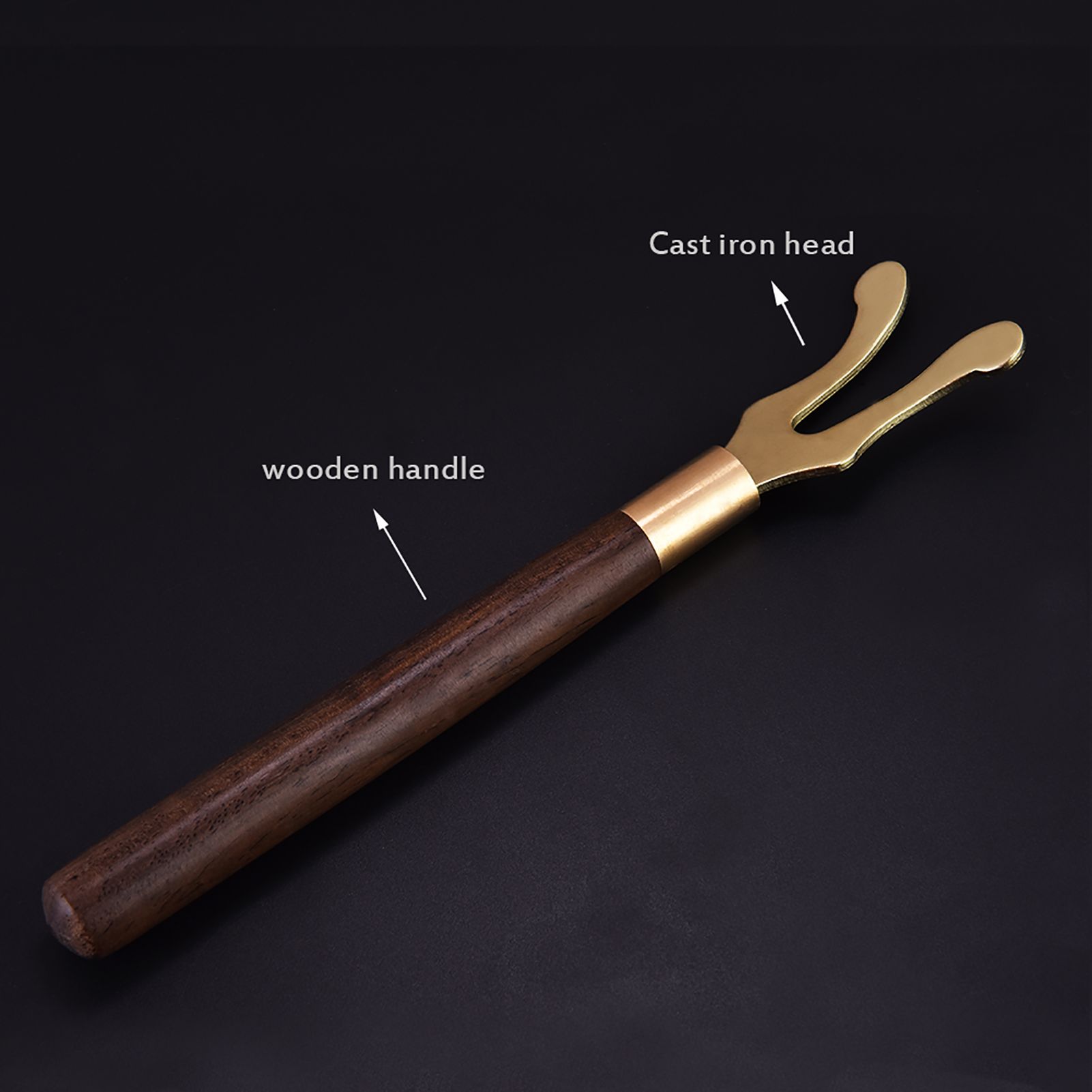 Tea Pot Heat Insulation Tea Clip Fork with Wooden Handle Cast Iron Head Coffee view 3