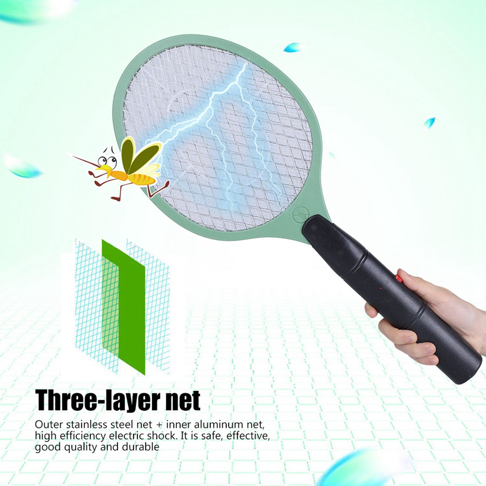 Cordless Battery Power Electric Fly Mosquito Swatter Bug Zapper Racket Insects view 3