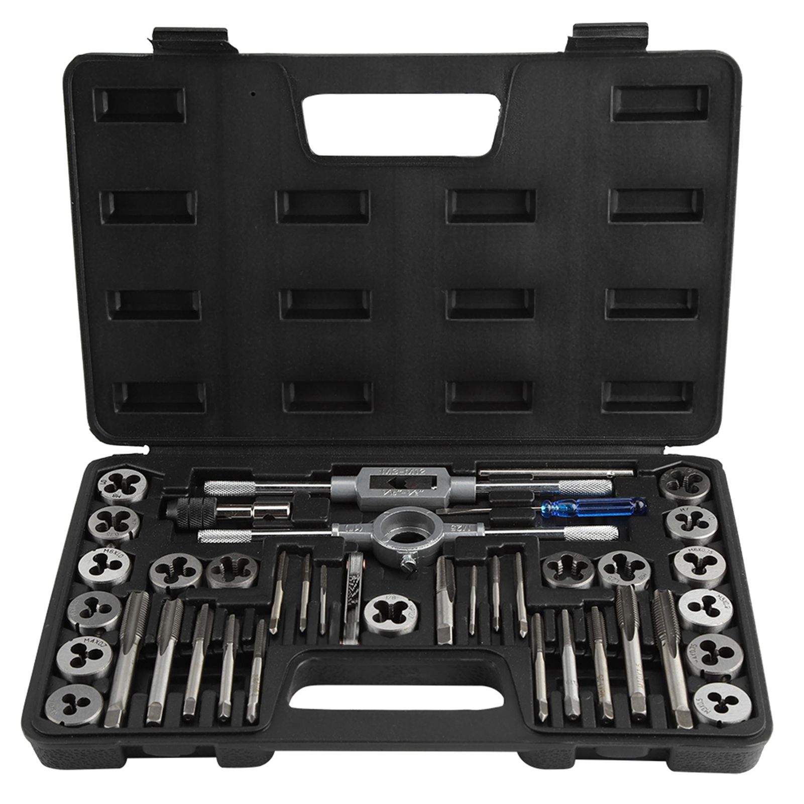 40Pcs M3-M12 Screw Nut Tap and Die Set with Wrenches and Thread Gauge Heavy