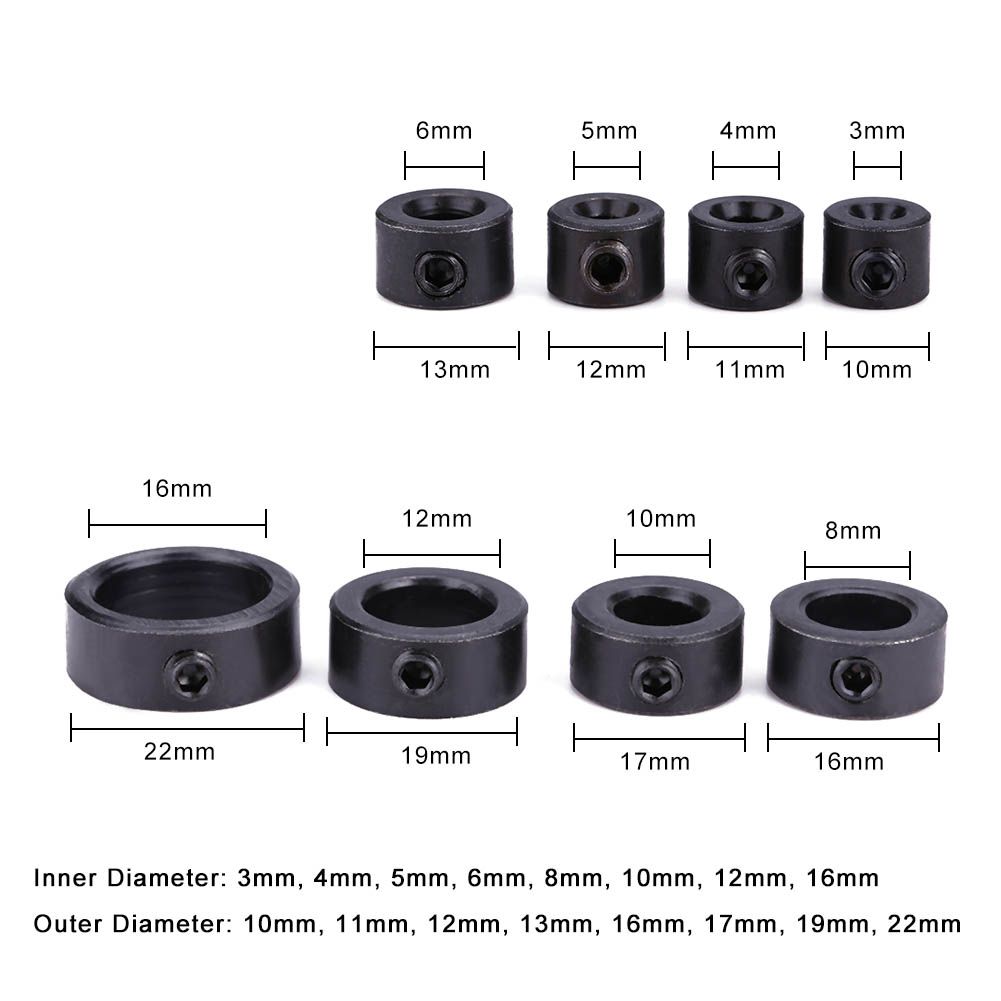 8pcs/set 3~16mm Drill Depth Stop Collars Assortment Set with Hex Wrench view 5