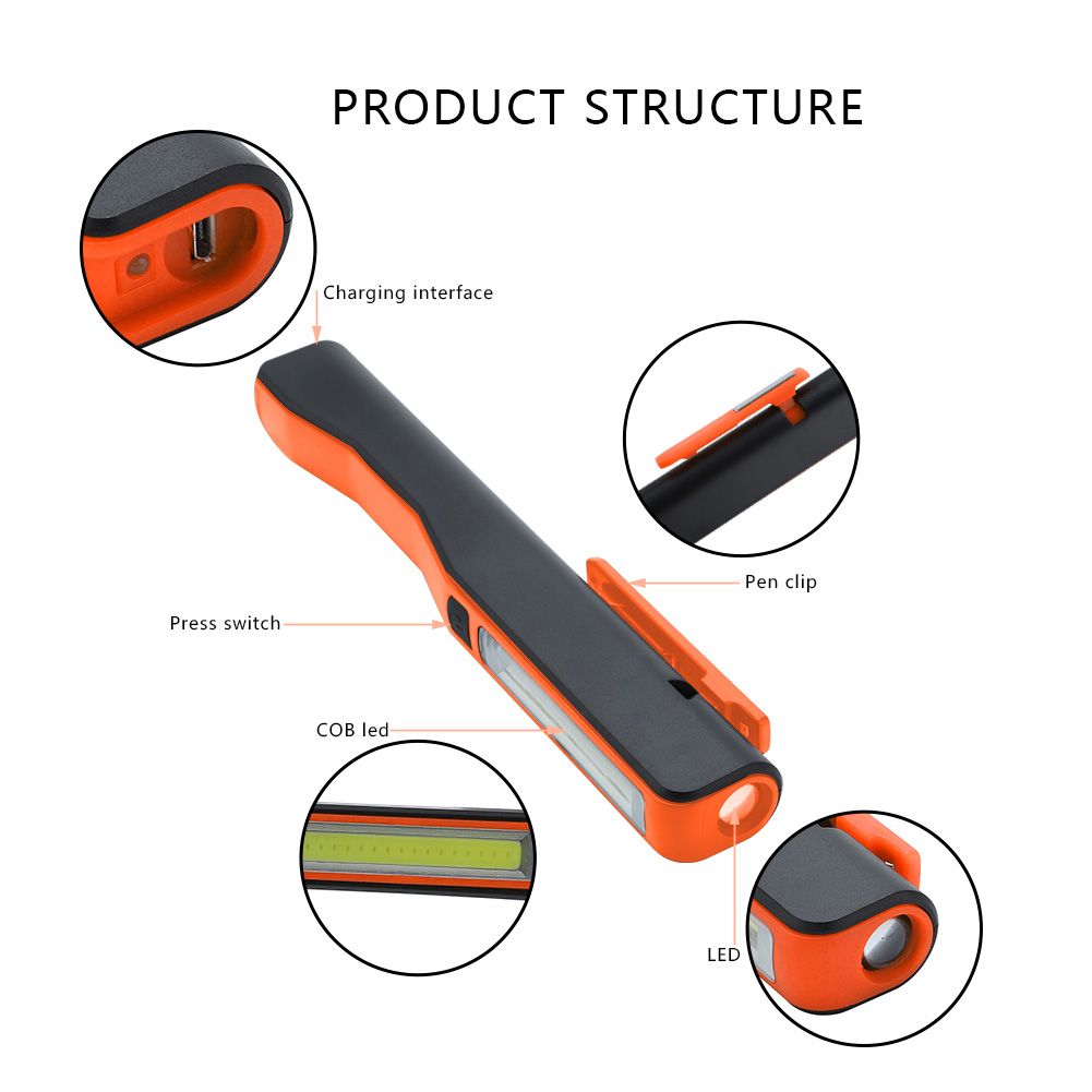 Rechargeable COB LED Flashlight Hand Pocket Pen Work Light with Magnetic view 4