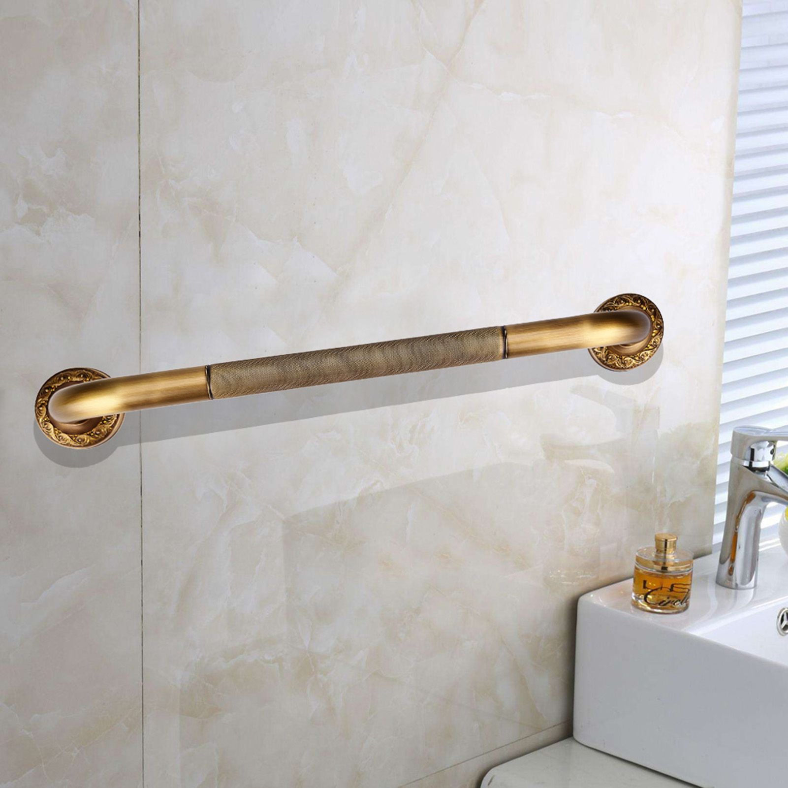 Antique Style Brass Carved Shower Tub Safety Grab Bar Wall Mounted Bathroom view 2