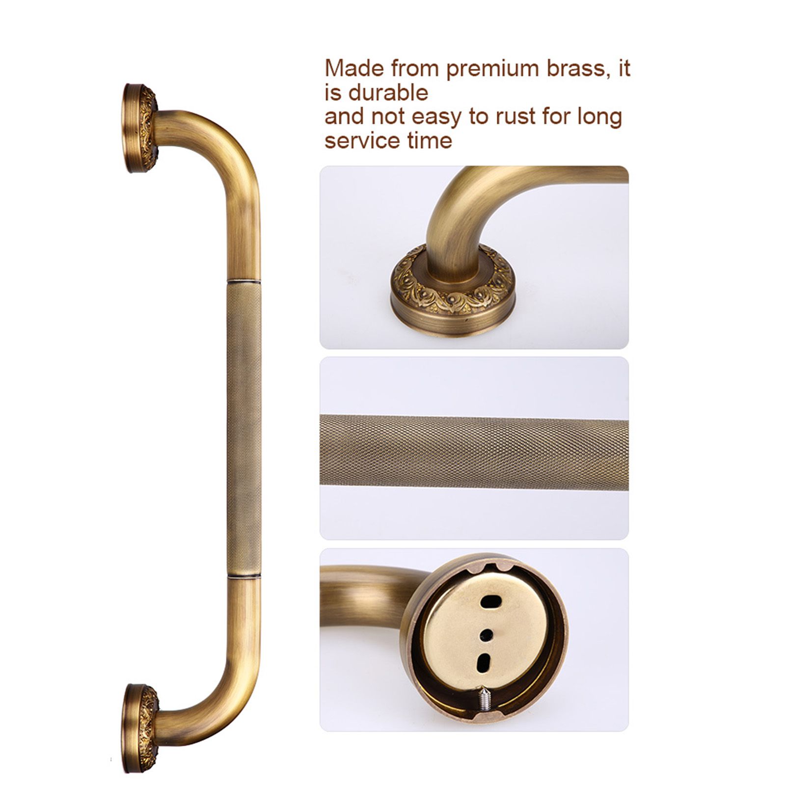 Antique Style Brass Carved Shower Tub Safety Grab Bar Wall Mounted Bathroom view 4