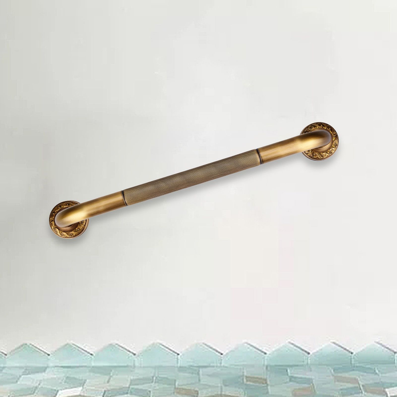 Antique Style Brass Carved Shower Tub Safety Grab Bar Wall Mounted Bathroom view 11