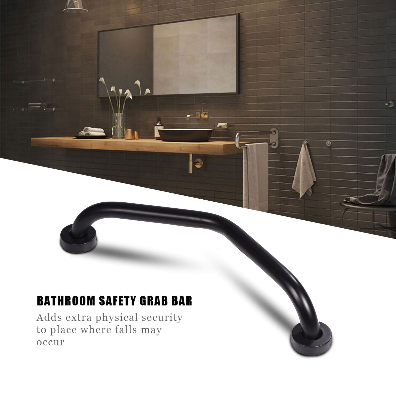 Stainless Steel Curved Shower Tub Safety Grab Bar Towel Rack Wall Mounted view 2