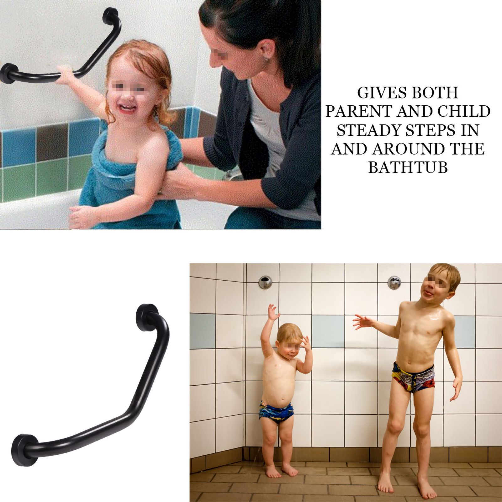Stainless Steel Curved Shower Tub Safety Grab Bar Towel Rack Wall Mounted view 4