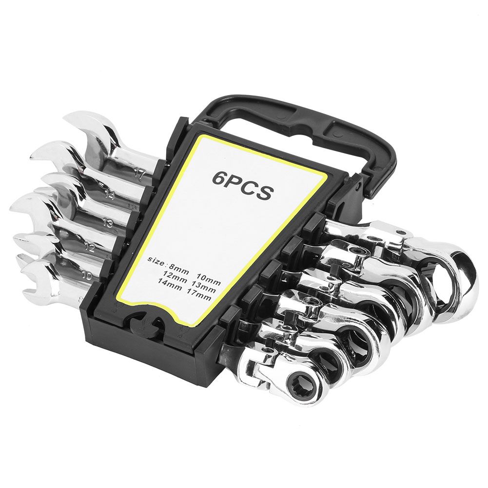 6Pcs Flexible Head Multi functional Ratchet Conination Spanner Wrench 8-17mm