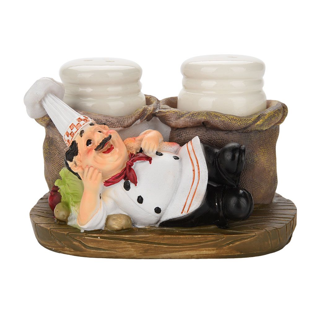 Cute Chef Statue Salt & Pepper Bottle Holder Ornaments Home Decor Kitchen — image 1