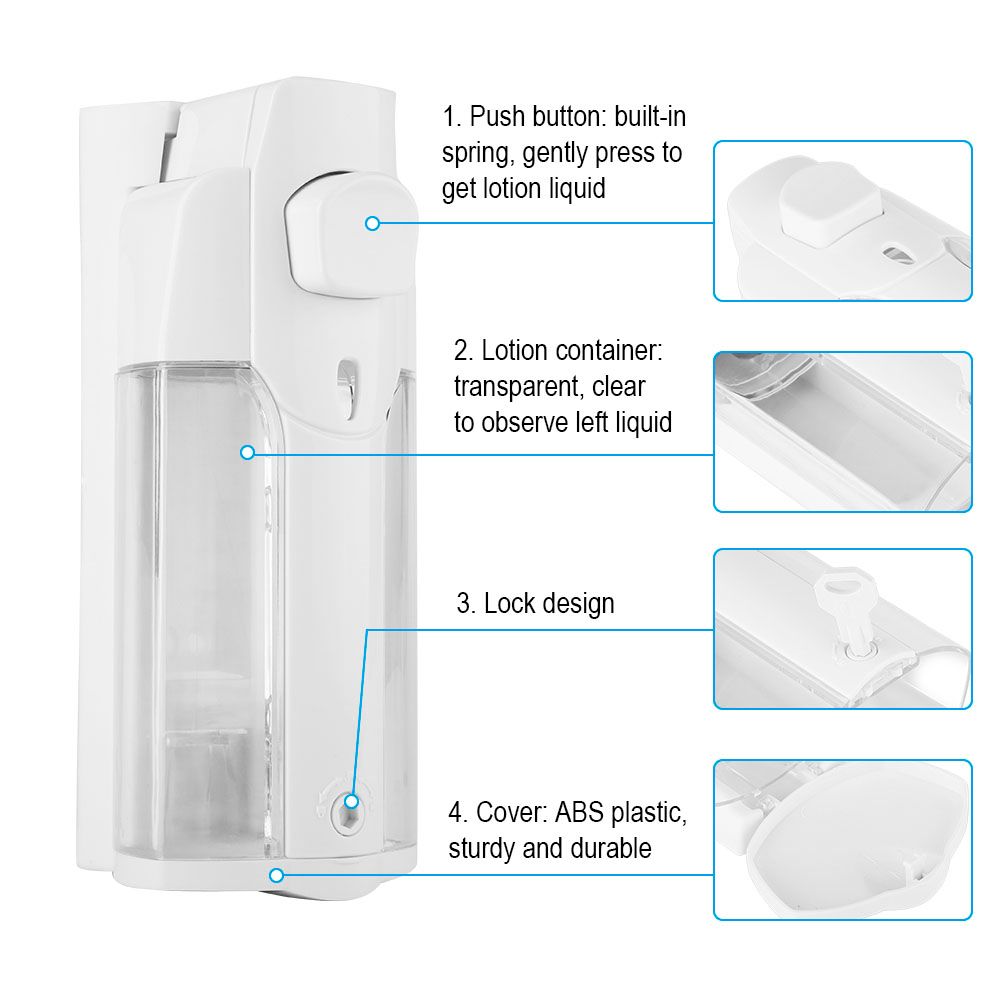 350ml Bathroom Hotel Wall Mounted Plastic Soap Liquid Shampoo Lotion Manual view 3