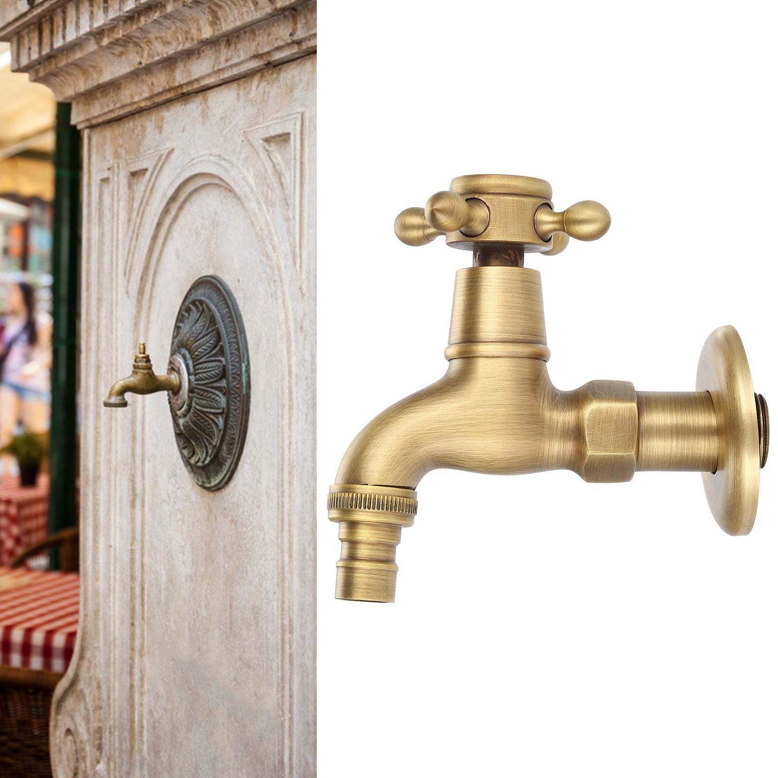 Vintage Solid Brass Single Handle Faucet for Washing Machine Wall Mounted view 12