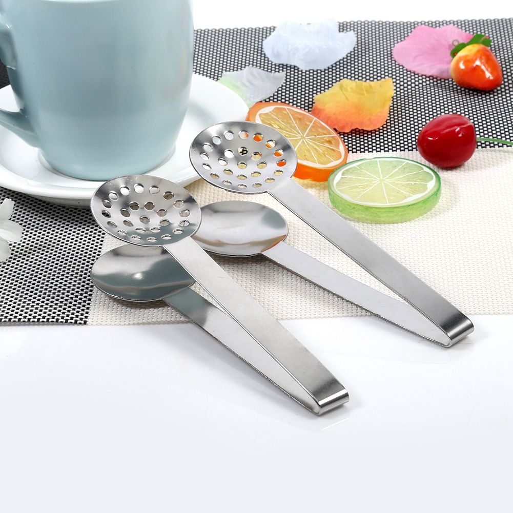 2pcs Kitchen Craft Tool Stainless Steel Round Tea Bag Tongs Squeezer Holder Grip view 4