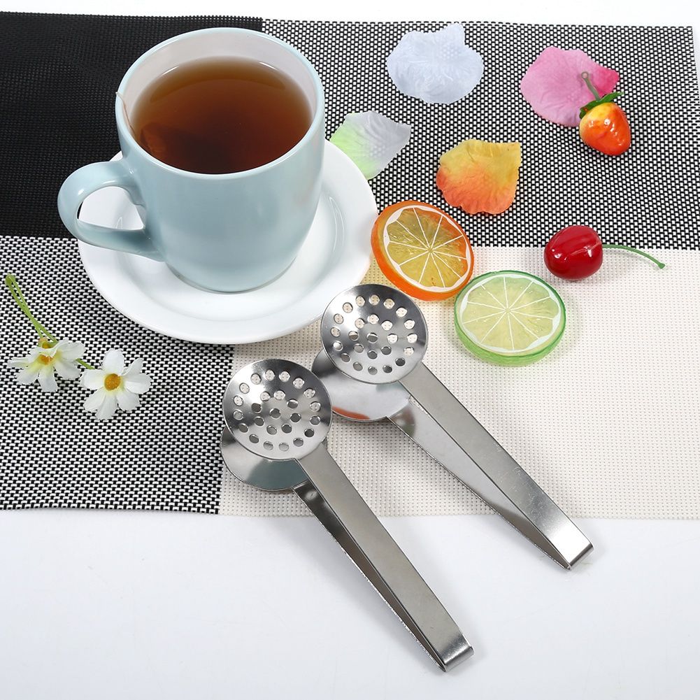 2pcs Kitchen Craft Tool Stainless Steel Round Tea Bag Tongs Squeezer Holder Grip view 6