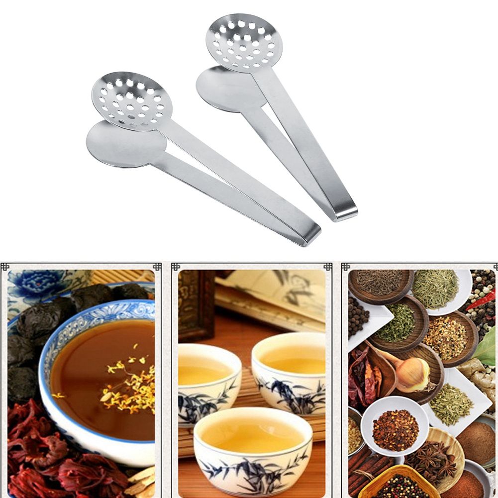 2pcs Kitchen Craft Tool Stainless Steel Round Tea Bag Tongs Squeezer Holder Grip view 10
