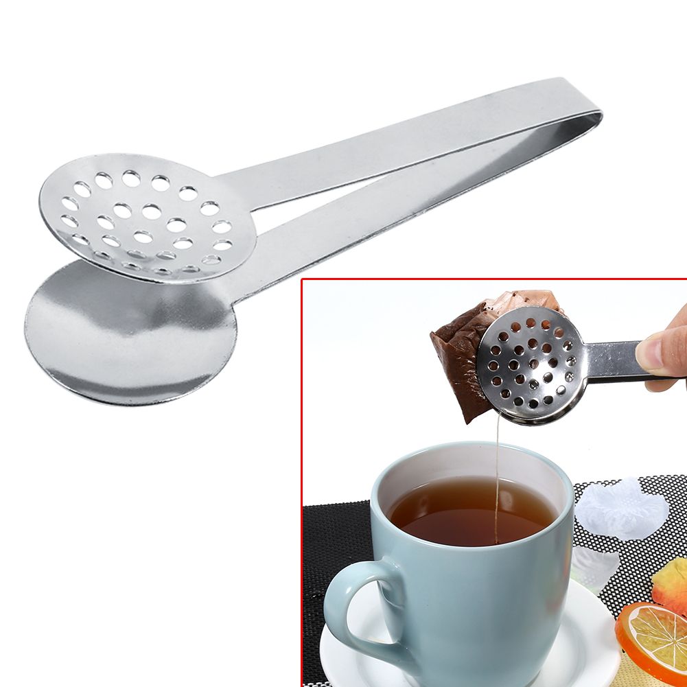 2pcs Kitchen Craft Tool Stainless Steel Round Tea Bag Tongs Squeezer Holder Grip view 12