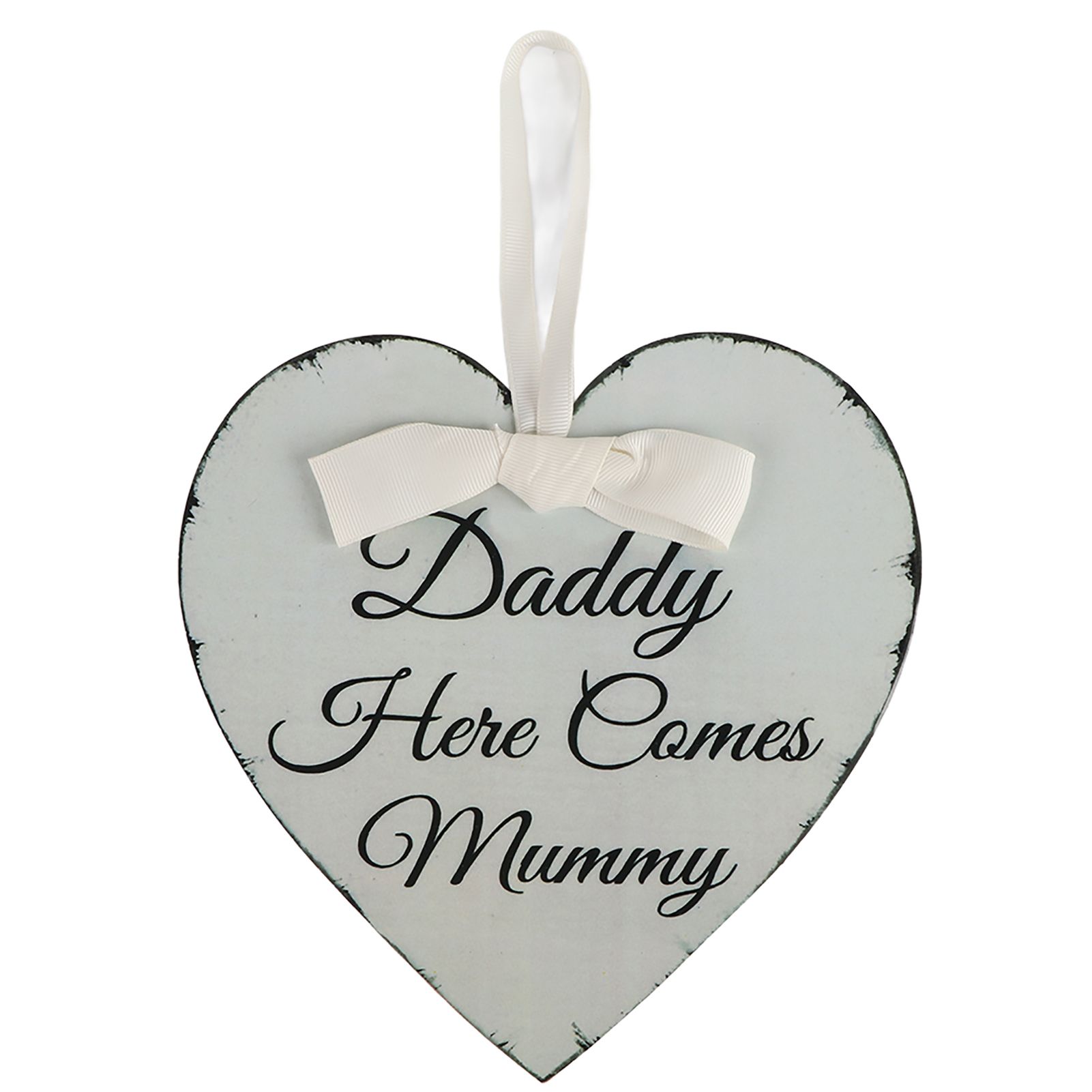 Vintage Love Heart Shape Daddy Here Comes Mummy Wedding Party Wooden Hanging