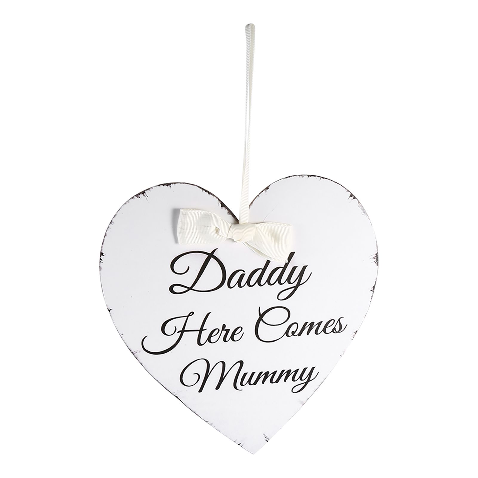 Vintage Love Heart Shape Daddy Here Comes Mummy Wedding Party Wooden Hanging view 5