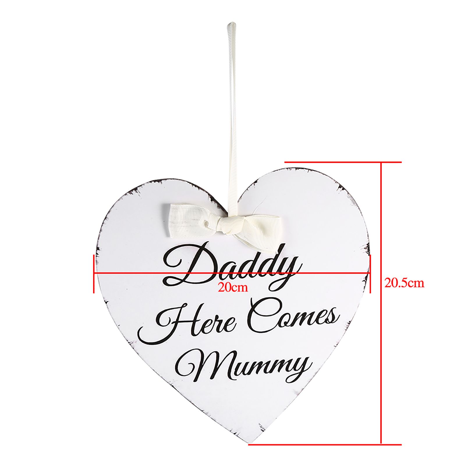 Vintage Love Heart Shape Daddy Here Comes Mummy Wedding Party Wooden Hanging view 7