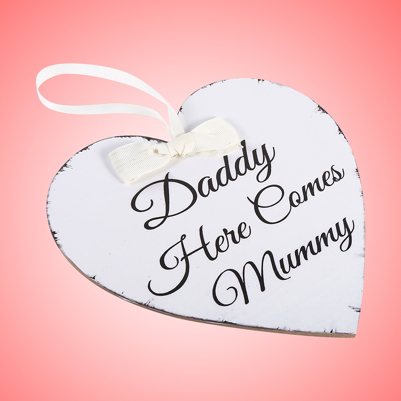 Vintage Love Heart Shape Daddy Here Comes Mummy Wedding Party Wooden Hanging view 8