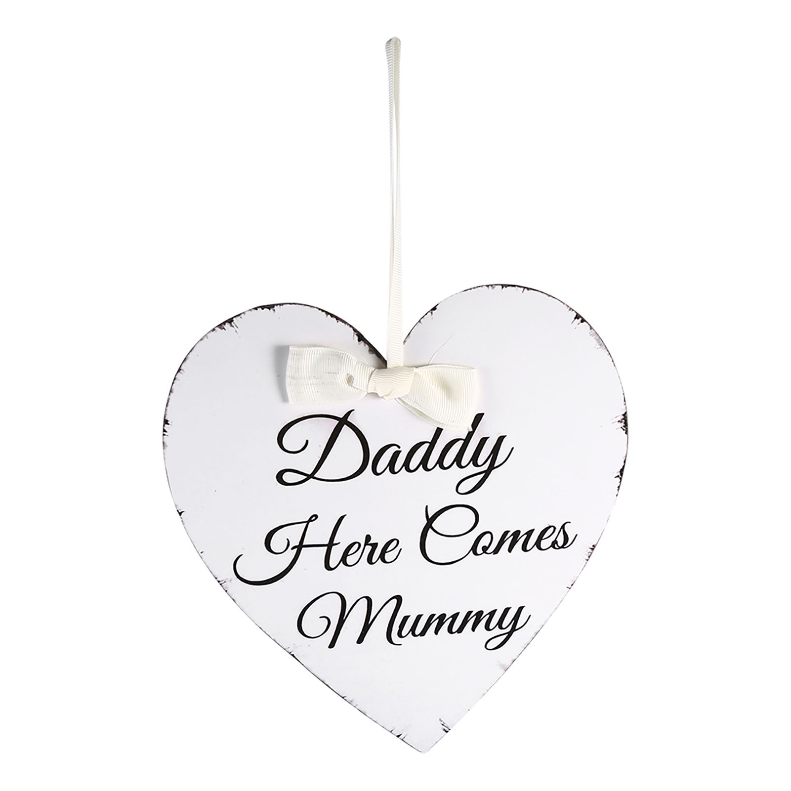 Vintage Love Heart Shape Daddy Here Comes Mummy Wedding Party Wooden Hanging view 11