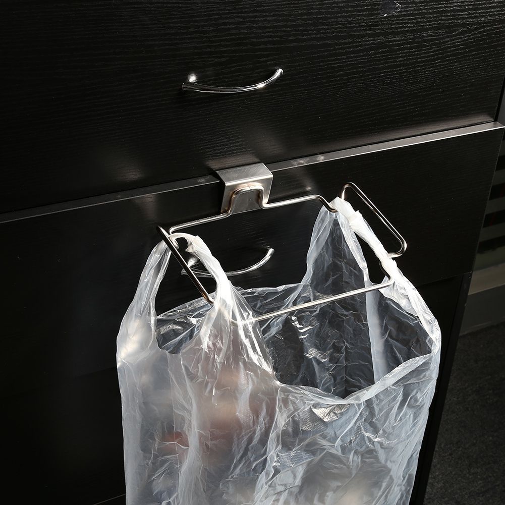 Creative Back Door Stainless Steel Trash Bag Hanging Rack Shelf Storage Hook view 4