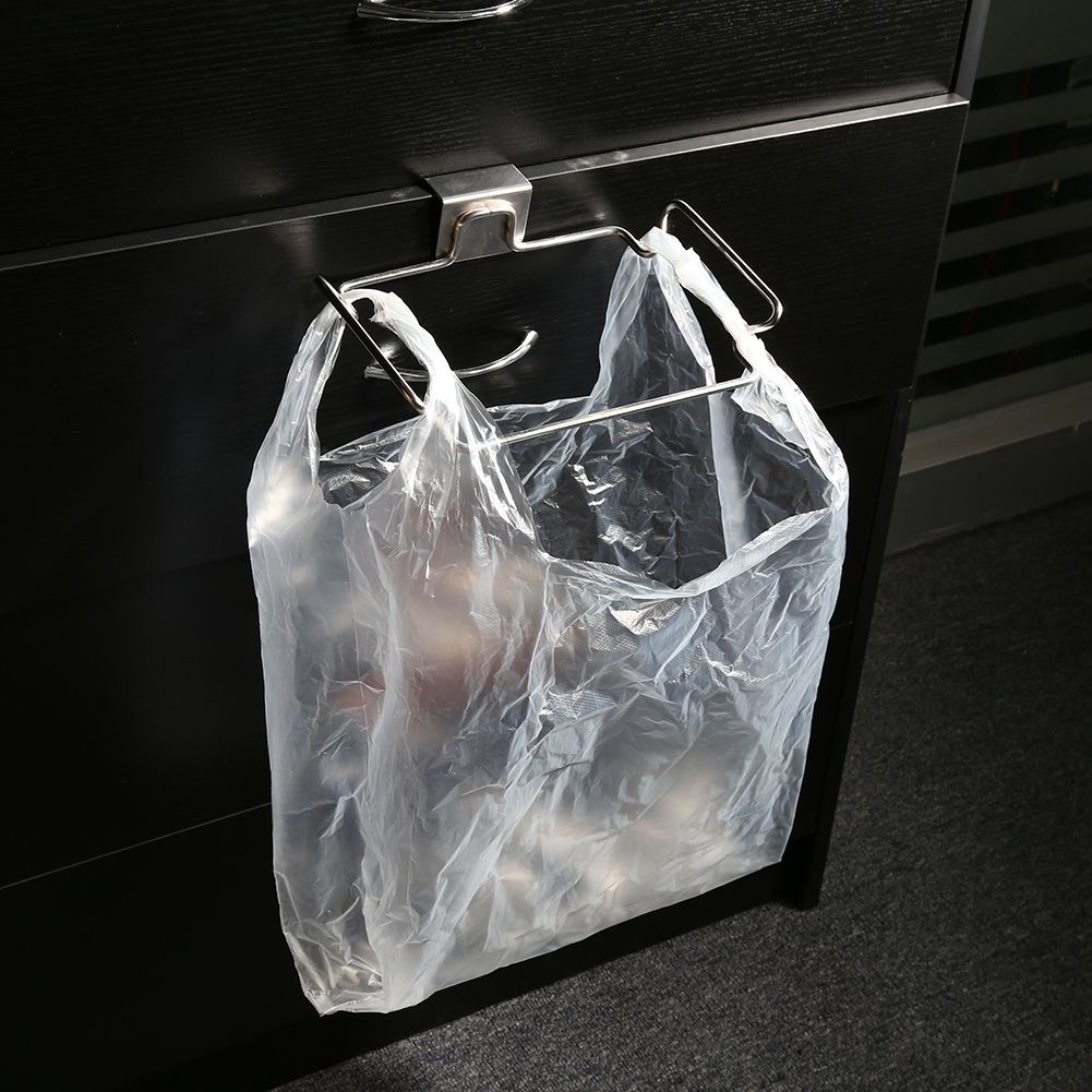 Creative Back Door Stainless Steel Trash Bag Hanging Rack Shelf Storage Hook view 5