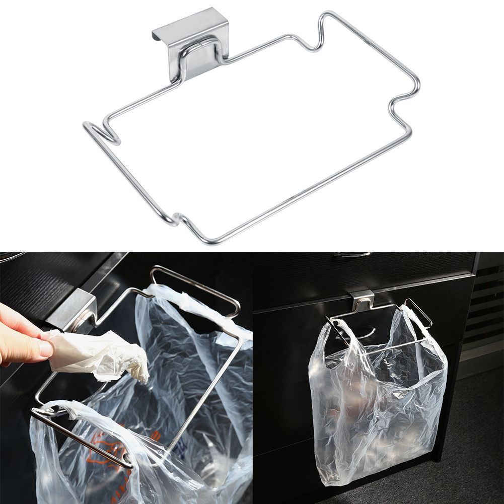 Creative Back Door Stainless Steel Trash Bag Hanging Rack Shelf Storage Hook view 8
