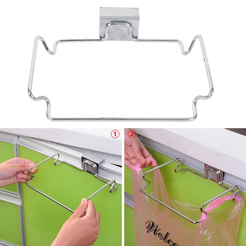 Creative Back Door Stainless Steel Trash Bag Hanging Rack Shelf Storage Hook view 10