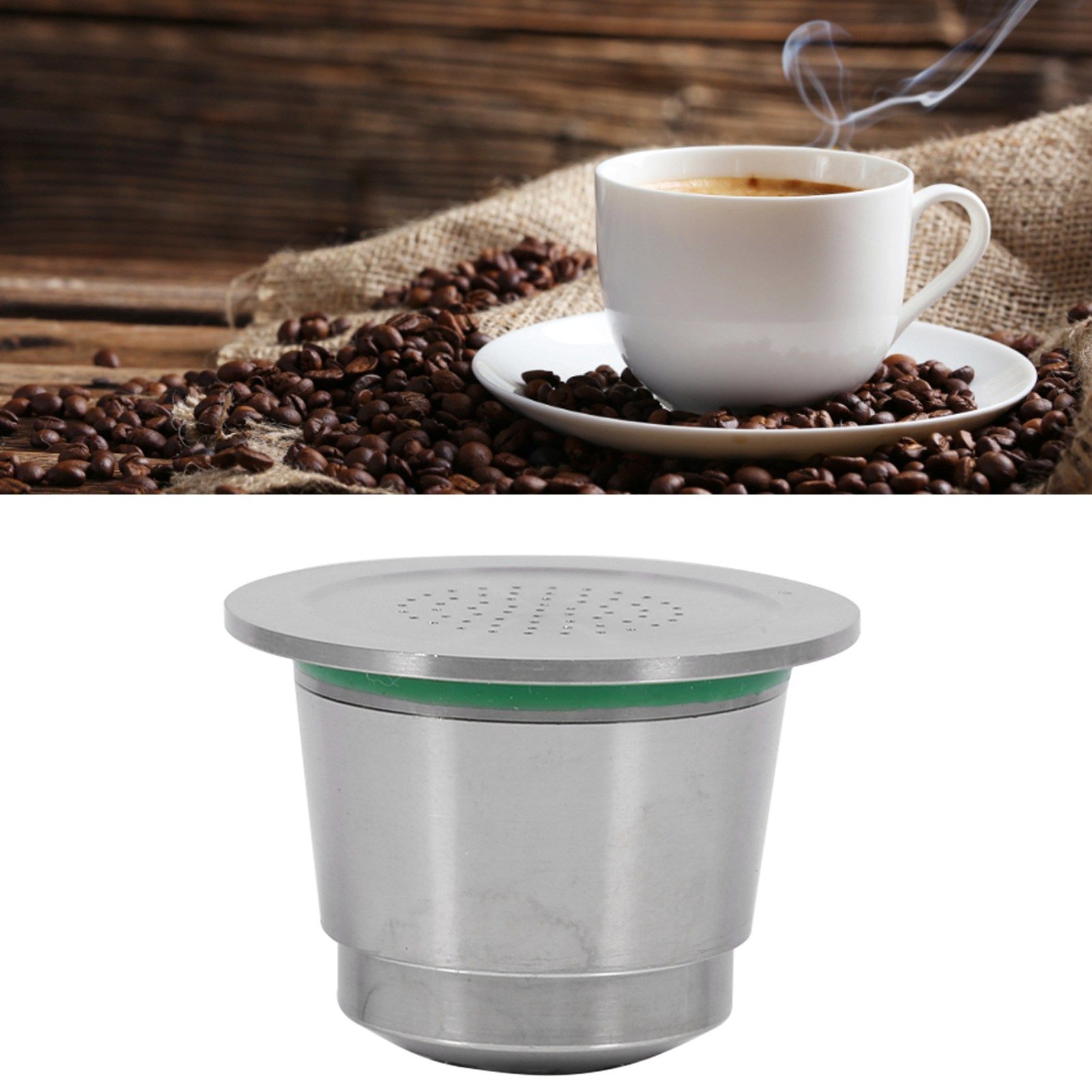 Stainless steel Refillable Reusable Coffee Capsule With Spoon Compatible For view 12