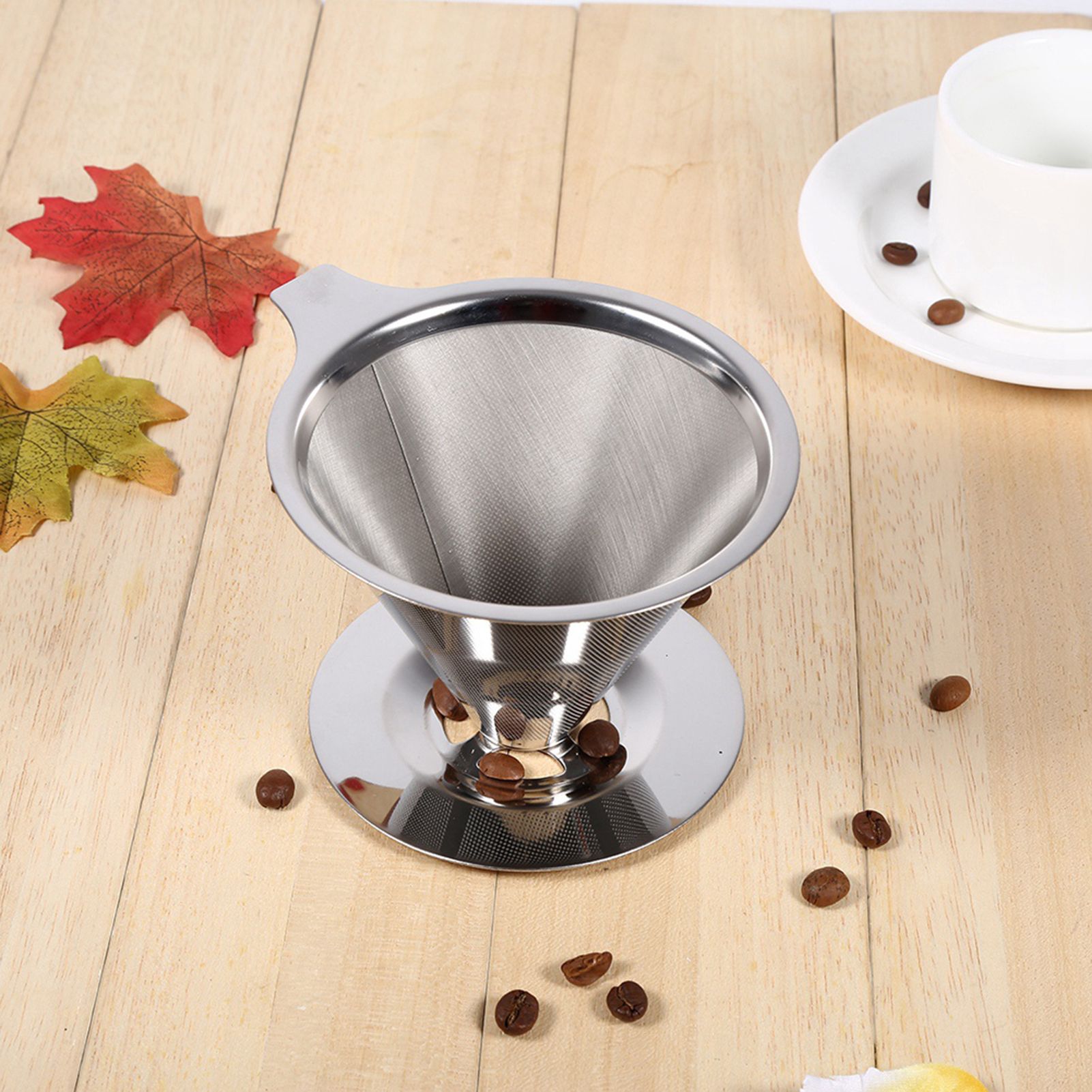 1Pc Stainless Steel Pour Over Coffee Dripper Double Layer Mesh Filter Cup view 6
