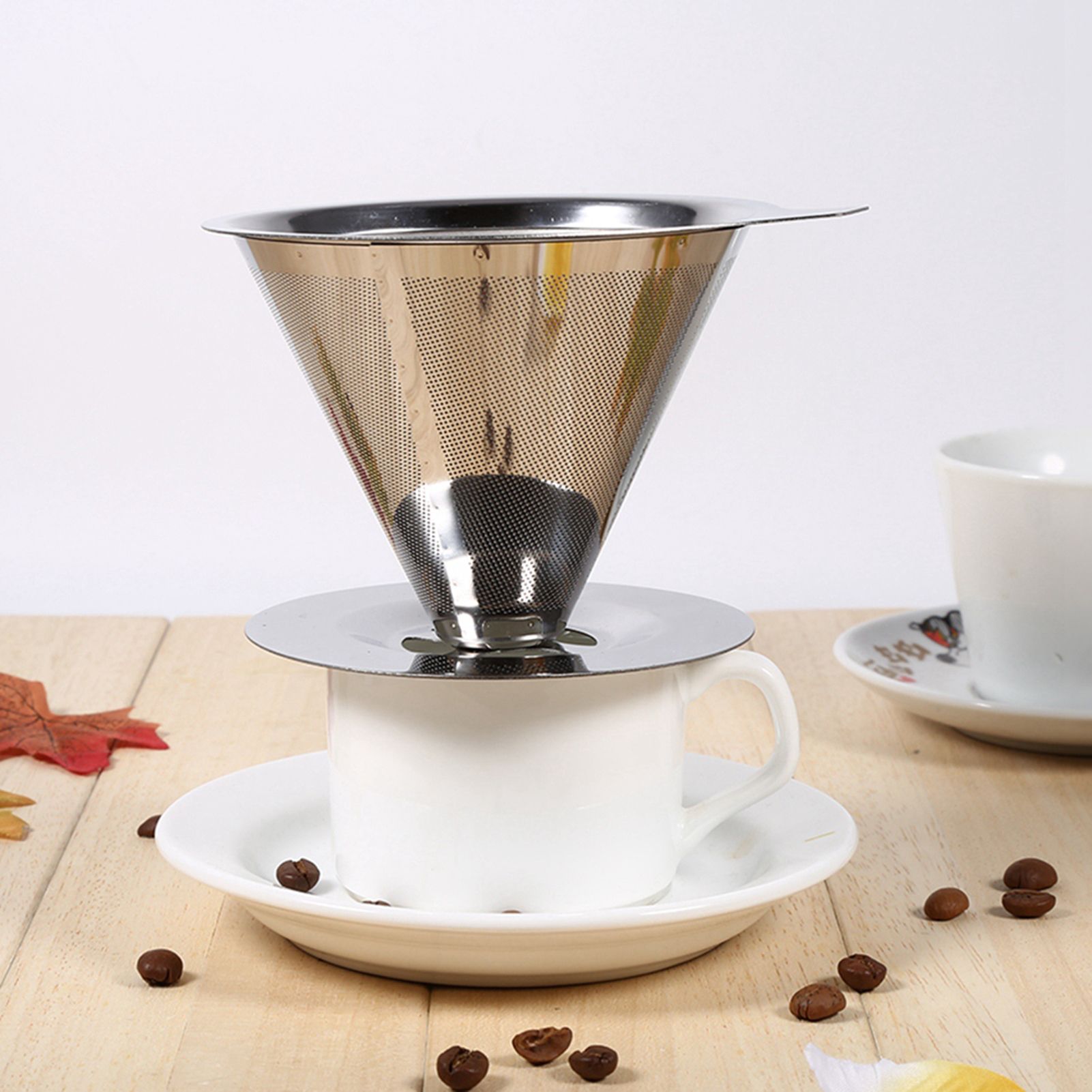 1Pc Stainless Steel Pour Over Coffee Dripper Double Layer Mesh Filter Cup view 7