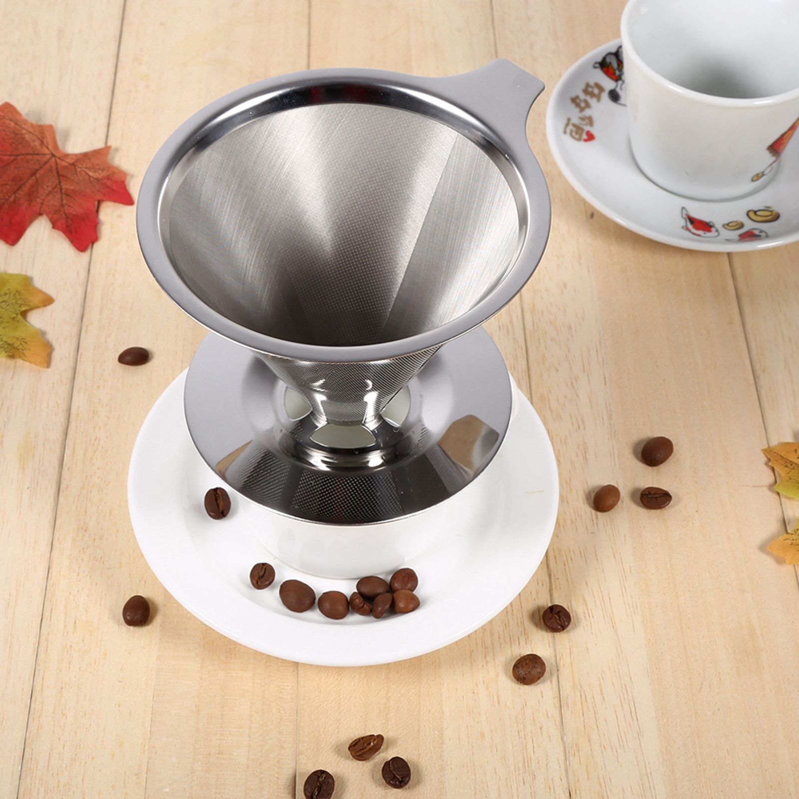 1Pc Stainless Steel Pour Over Coffee Dripper Double Layer Mesh Filter Cup view 8