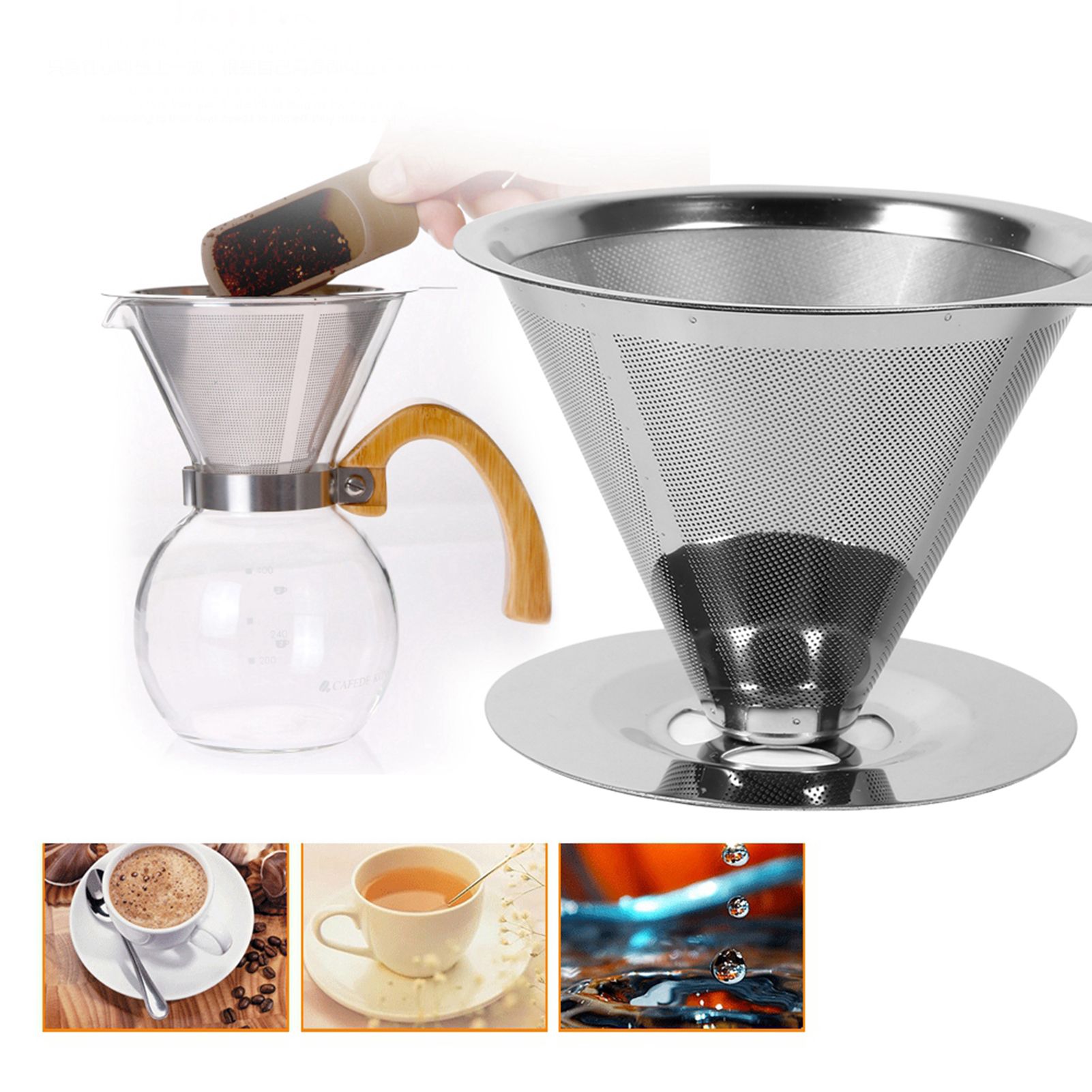 1Pc Stainless Steel Pour Over Coffee Dripper Double Layer Mesh Filter Cup view 11