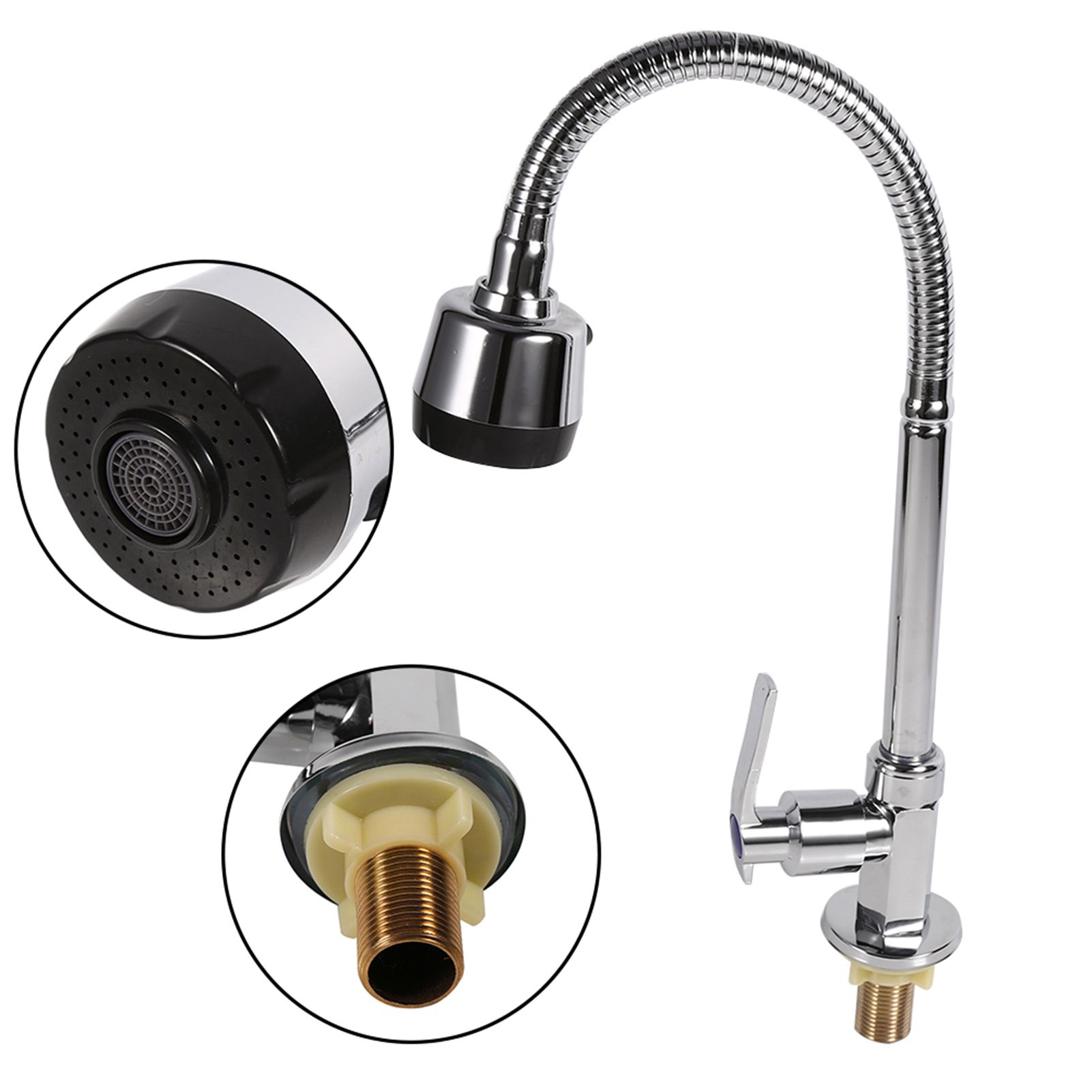 Zinc Alloy Swivel Spout Single Handle Sink Kitchen Faucet Pull Down Spray Cold view 9