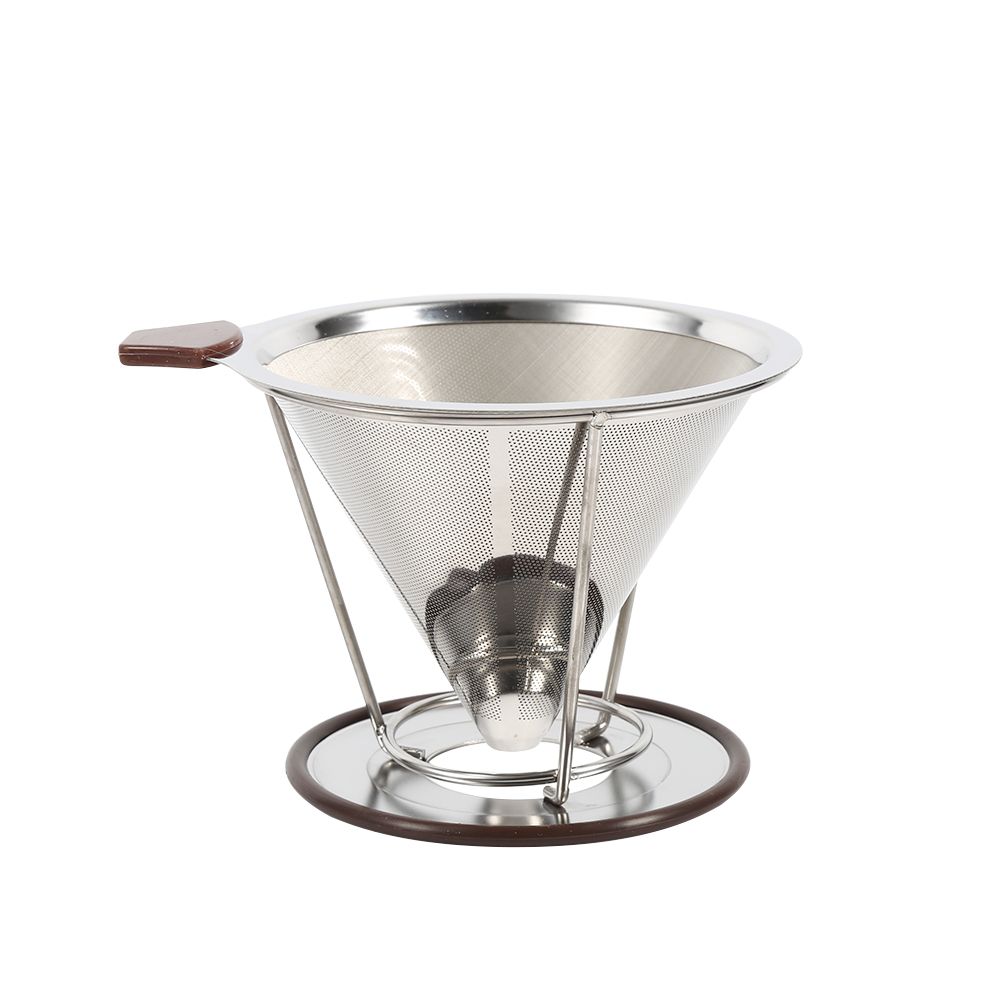 1x Portable 304 Stainless Steel Drip Dripper Double Layer Mesh Coffee Cone
