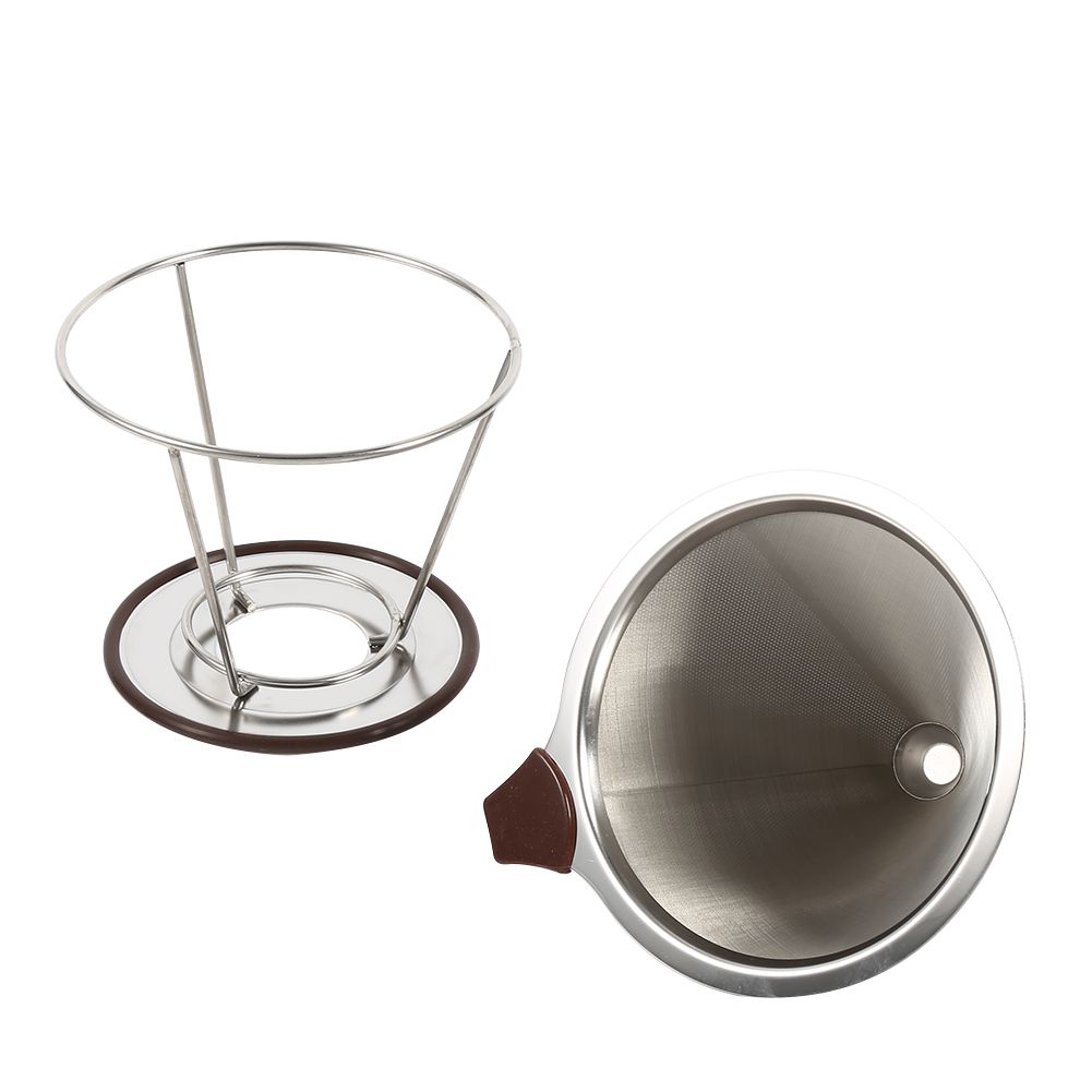 1x Portable 304 Stainless Steel Drip Dripper Double Layer Mesh Coffee Cone view 2