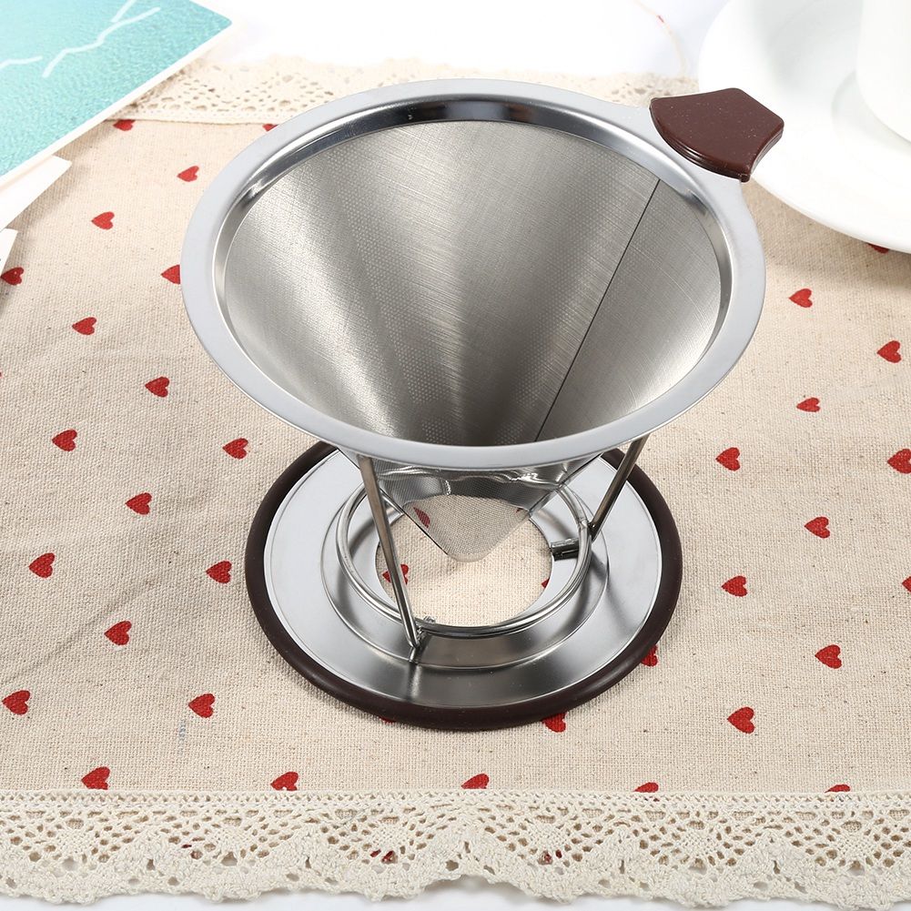 1x Portable 304 Stainless Steel Drip Dripper Double Layer Mesh Coffee Cone view 5