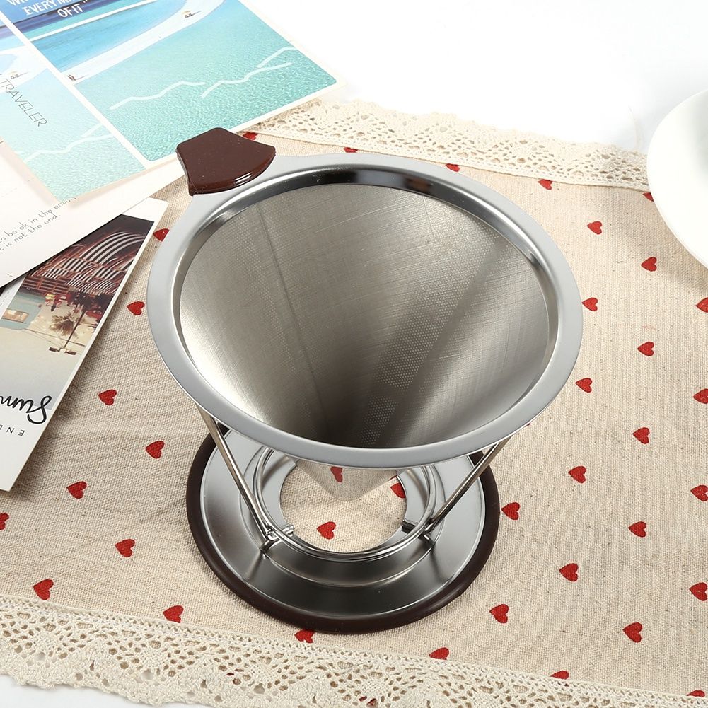 1x Portable 304 Stainless Steel Drip Dripper Double Layer Mesh Coffee Cone view 7