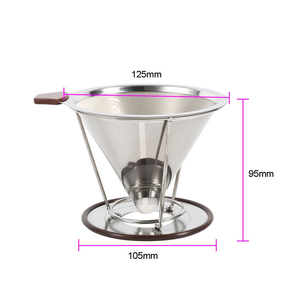 1x Portable 304 Stainless Steel Drip Dripper Double Layer Mesh Coffee Cone view 8