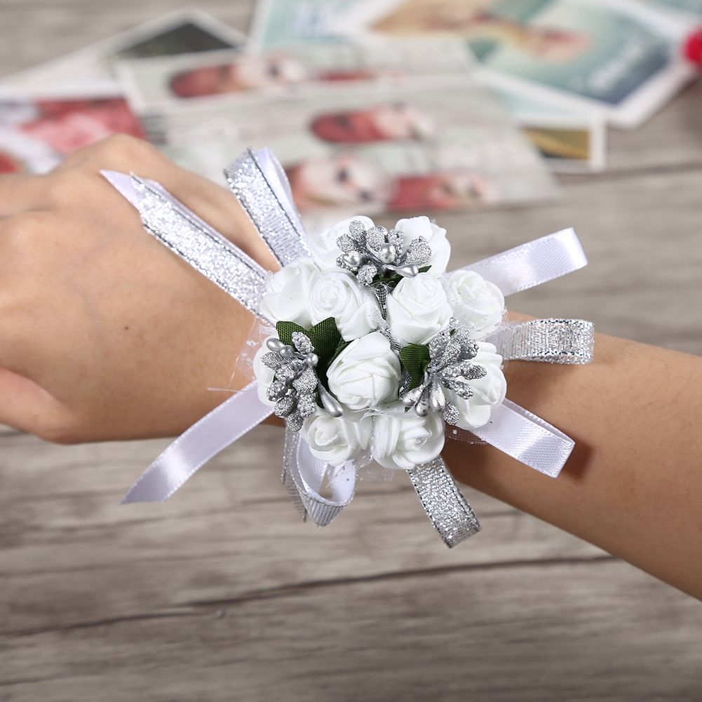 Beautiful Hand Ribbon Flower Bridal Bridesmaid Wrist Corsage Prom Wedding view 3