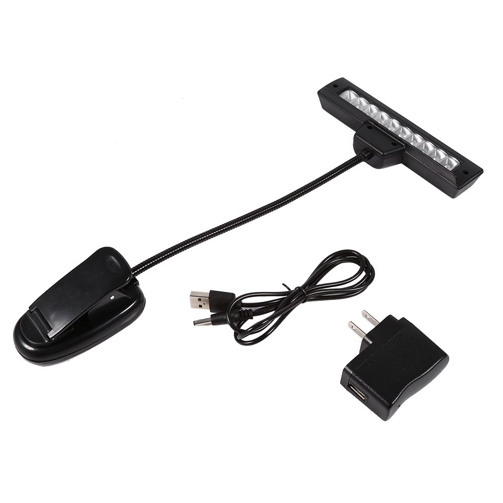 Portable 10 LED Clip on Music Stand Clamp Light Bedroom Desk Reading Lamp AC