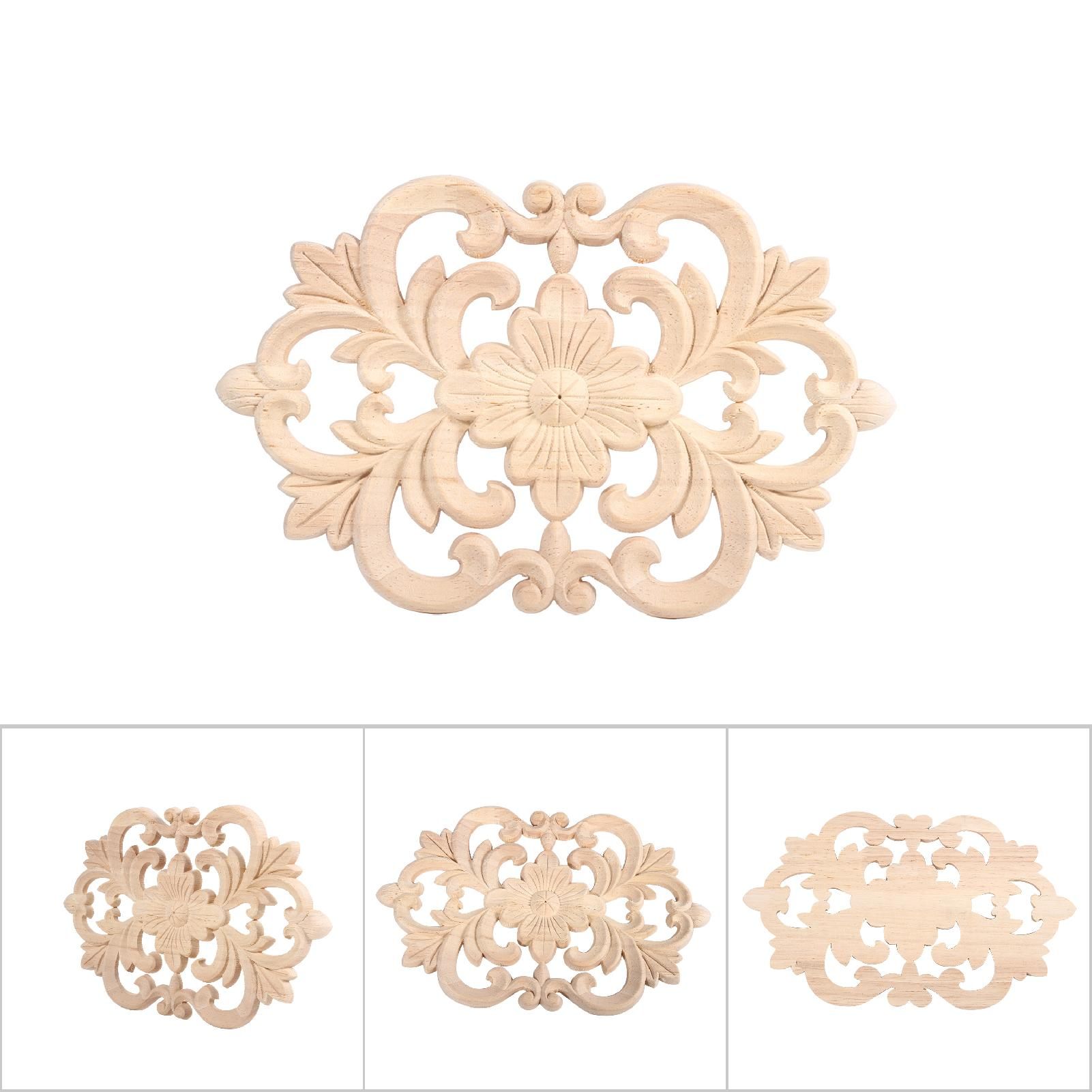 1Pc Wood Carved Onlay Applique Unpainted Furniture for Home Door Cabinet view 6