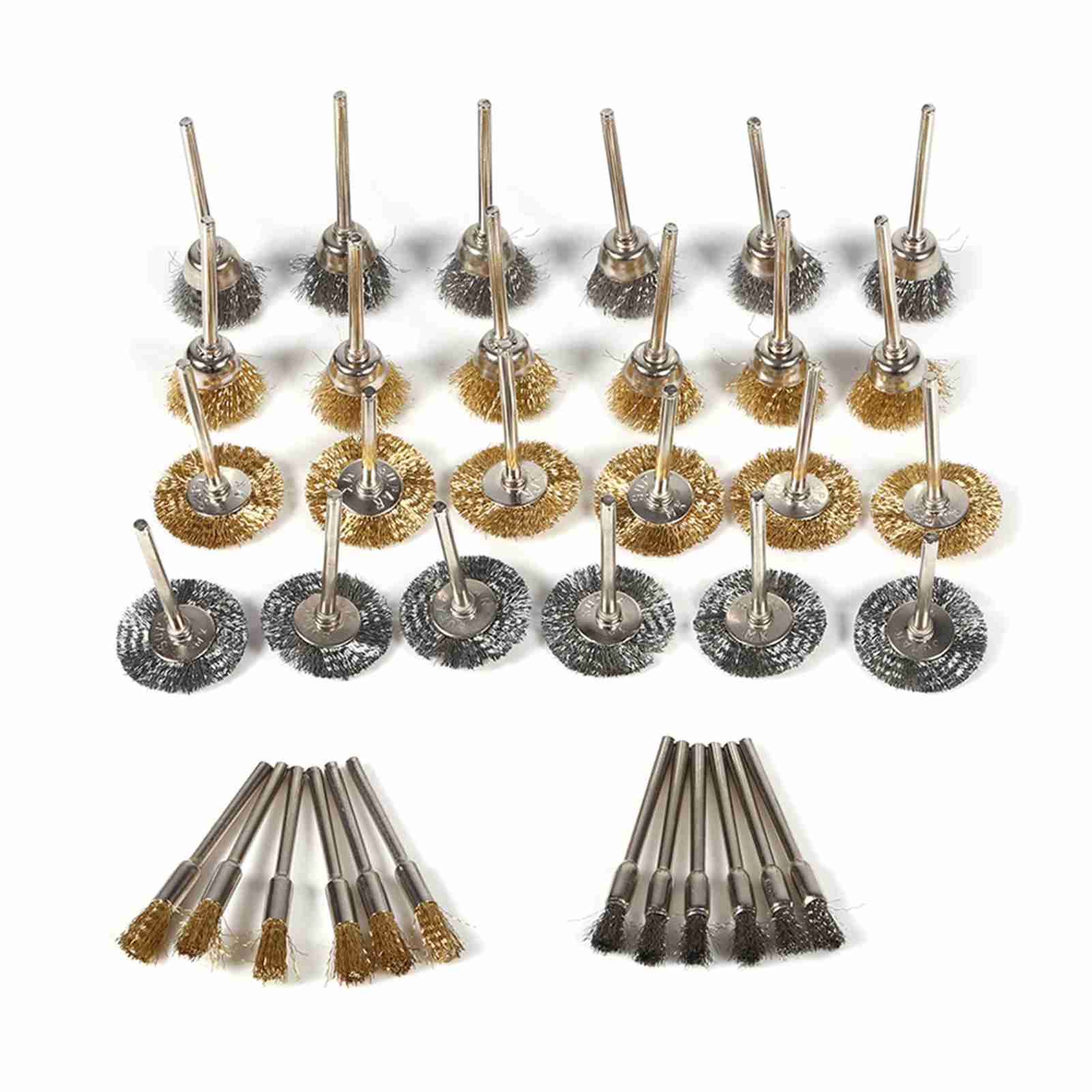 36pcs Brass Steel Wire Brush Set Pen Cup Wheel Shaped Polishing Cleaning